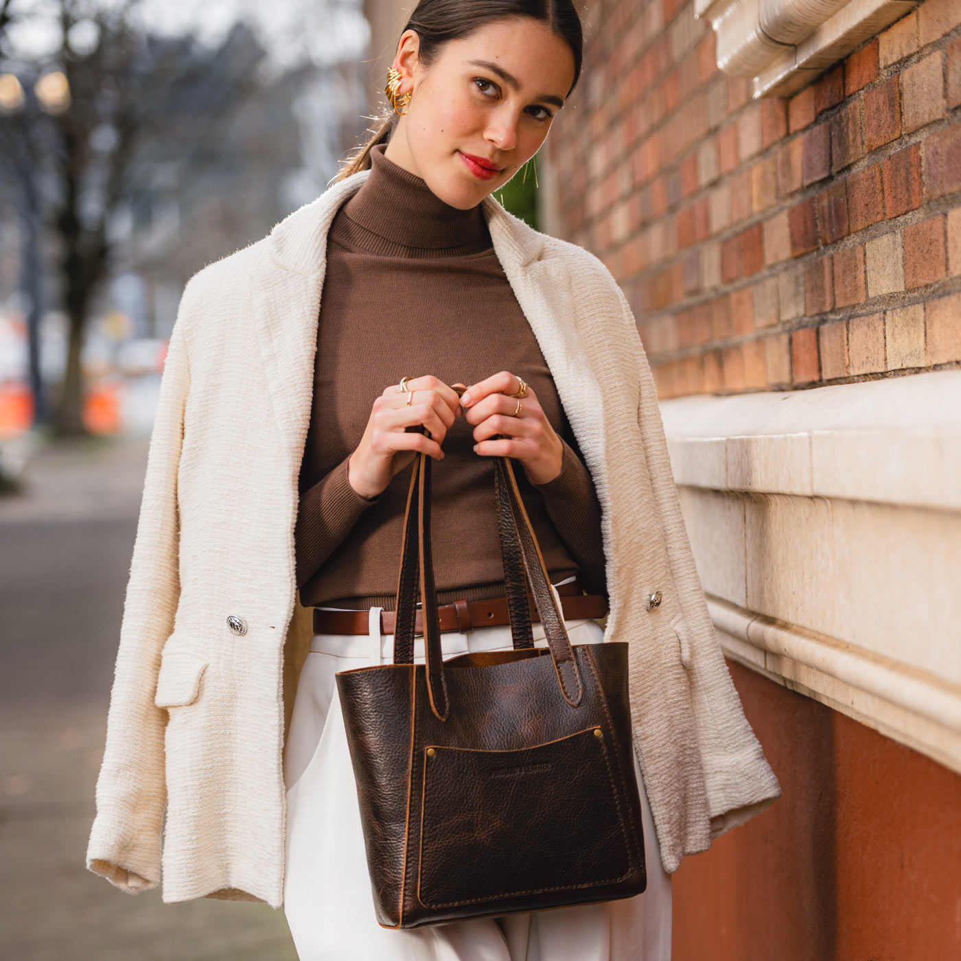 Coldbrew*Small | Slim tote bag with dual shoulder straps and interior and exterior pockets