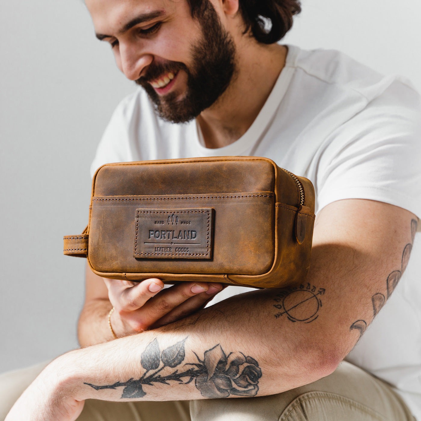 All Color: Canyon | Large rectangular leather dopp kit