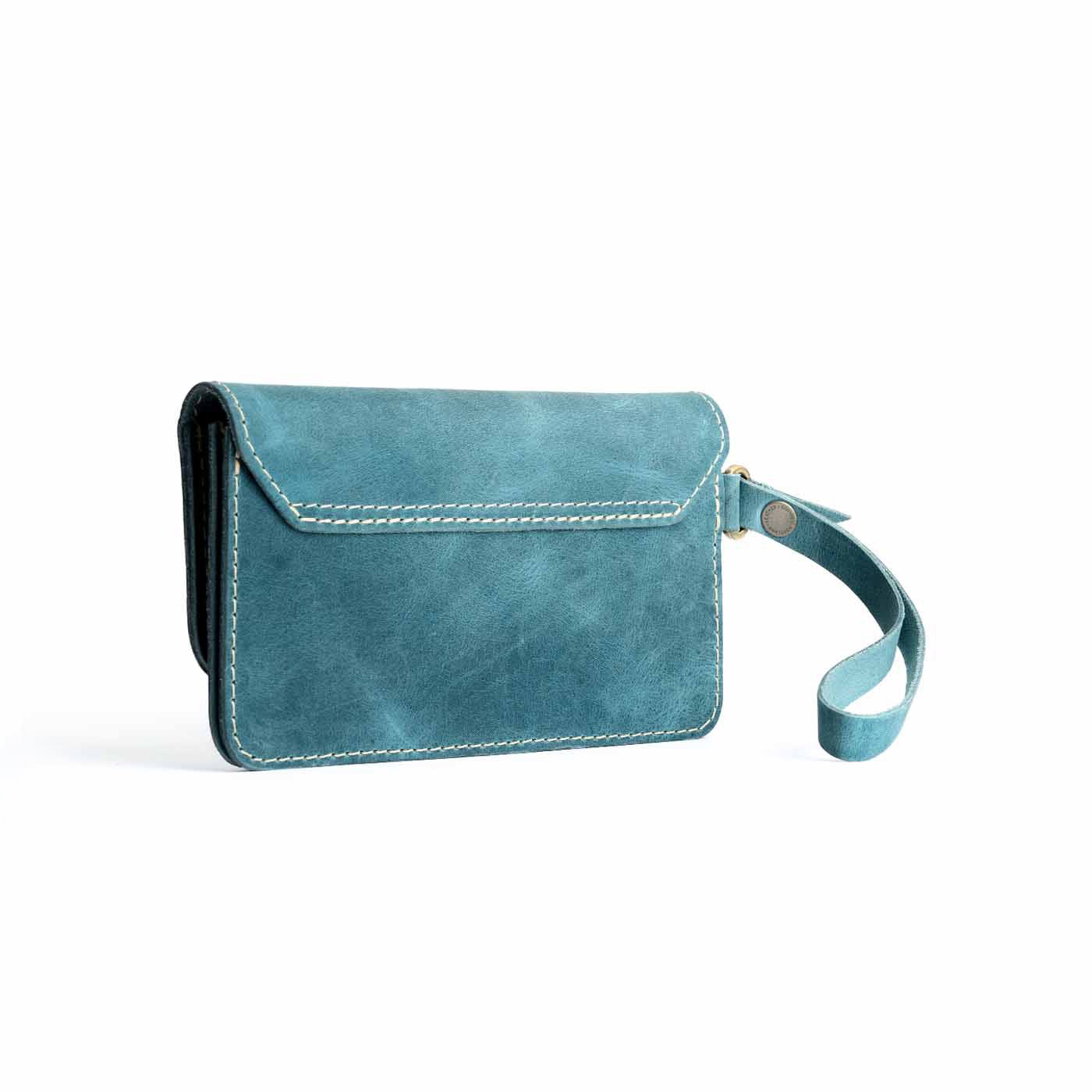 Aqua | Leather wallet clutch with wristlet and magnetic closure