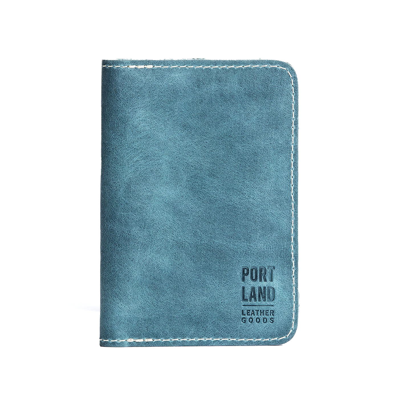 Aqua | Leather passport case with PLG logo