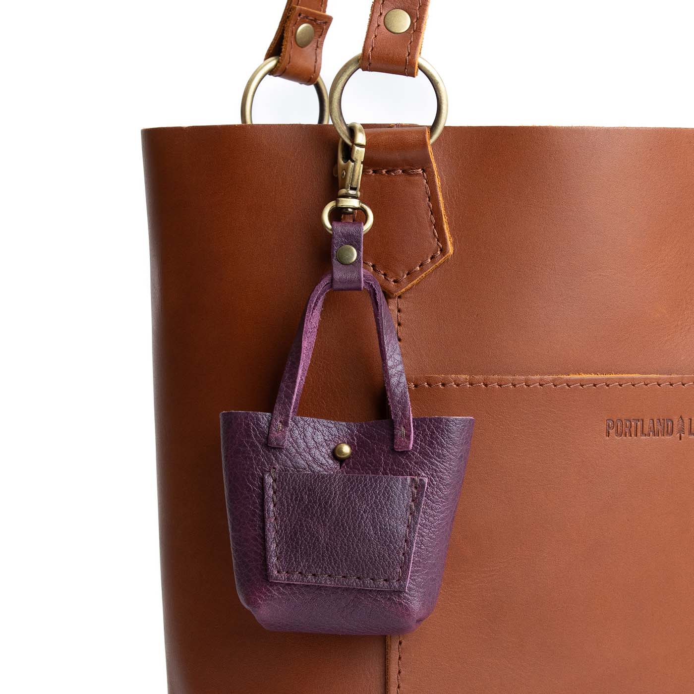 All Color: Plum | tiny tote purse keychain with lobster clasp and front pocket