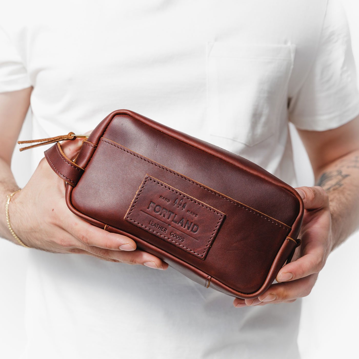 All Color: Cognac | Large rectangular leather dopp kit