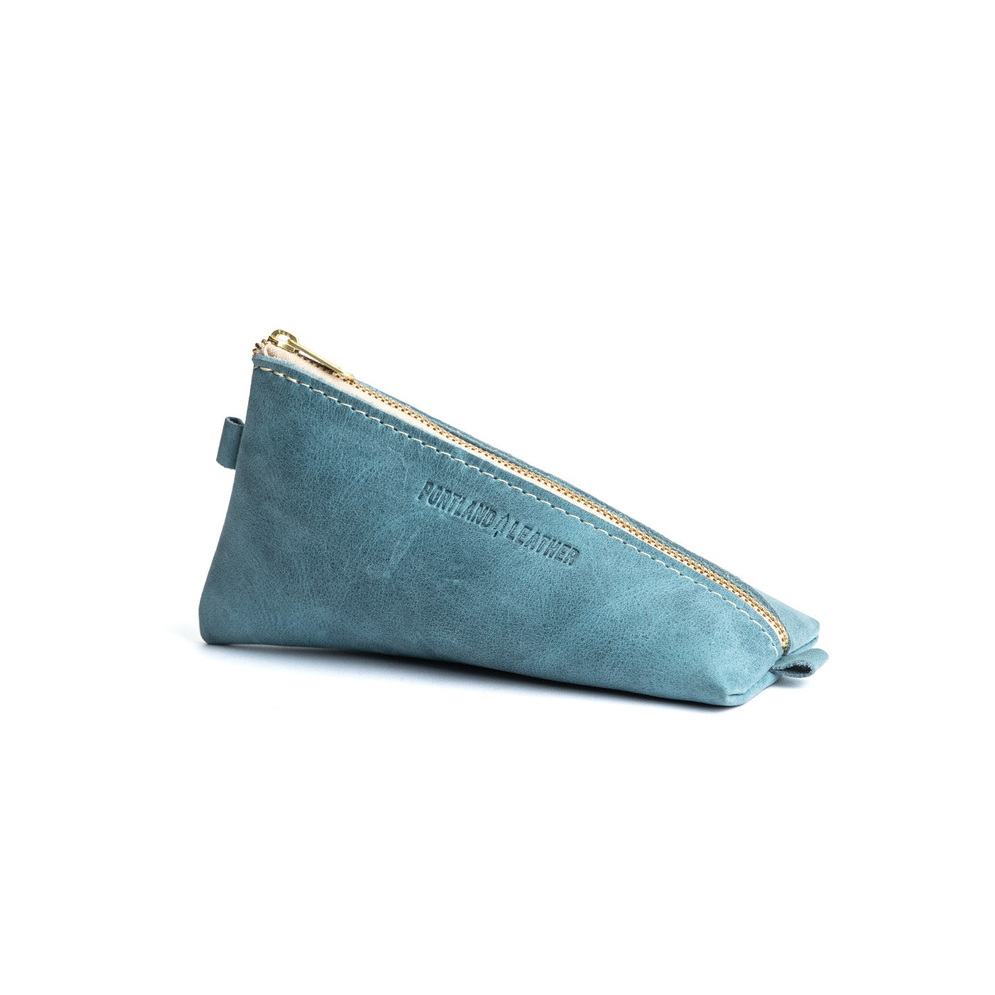 All Color: Aqua | Small leather triangular zip pouch