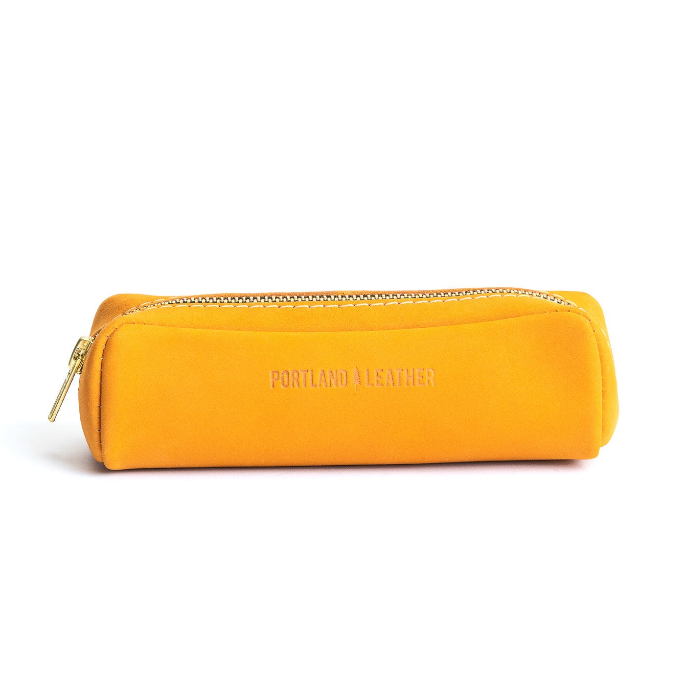 All Color: Turmeric | Leather pouch with a curved top and zipper