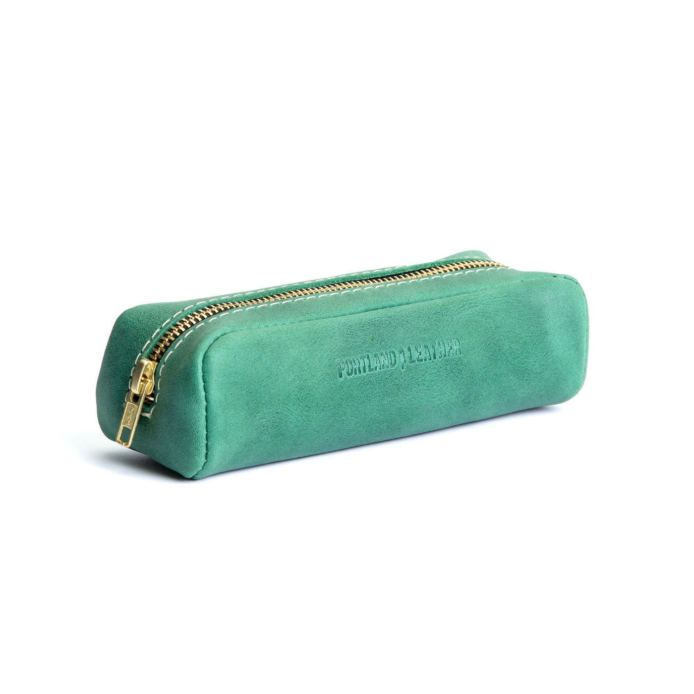 All Color: Surf | Leather pouch with a curved top and zipper