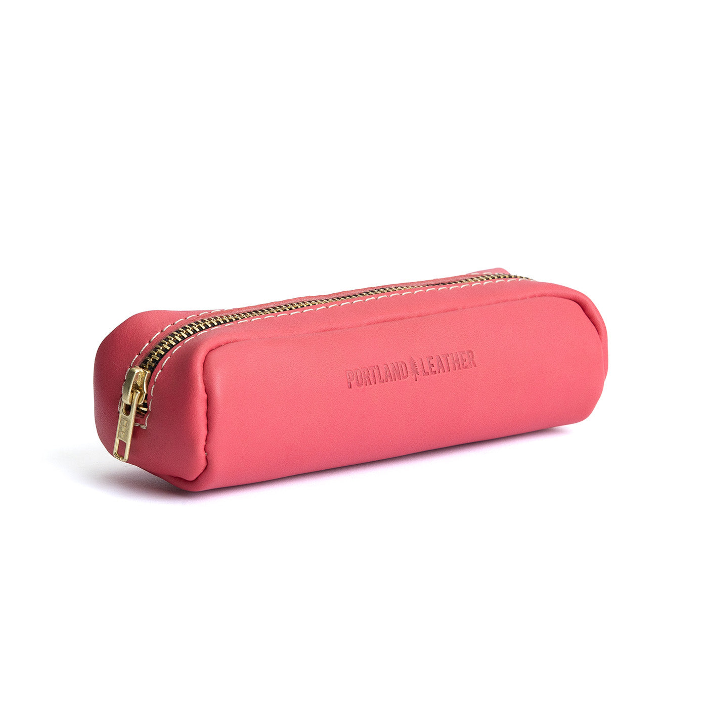 All Color: Tulip | Leather pouch with a curved top and zipper