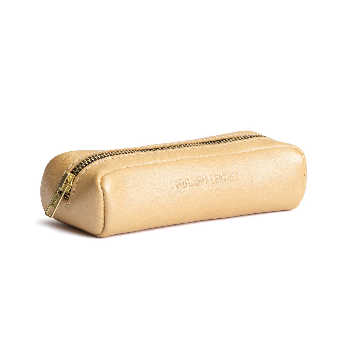 All Color: Champagne | Leather pouch with a curved top and zipper