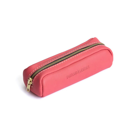 All Color: Tulip | Leather pouch with a curved top and zipper