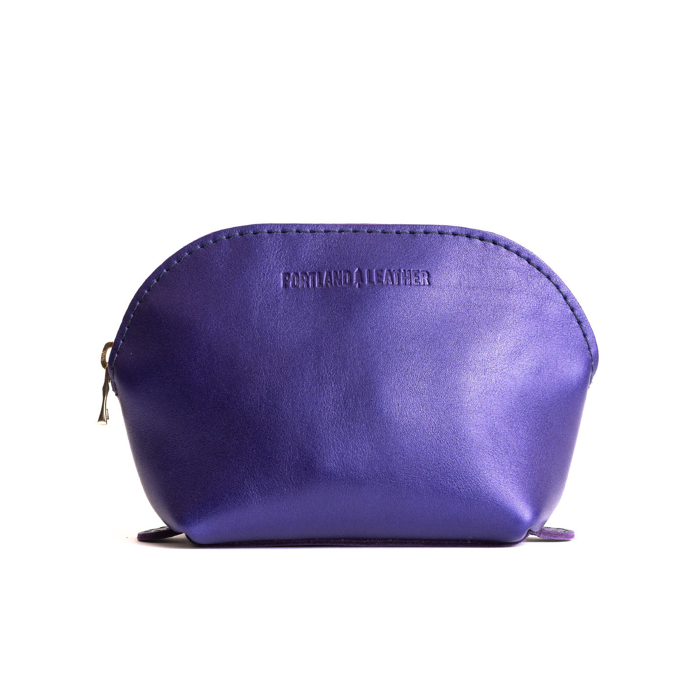 Amethyst*Bella | Leather makeup bag with curved top zipper and flat bottom