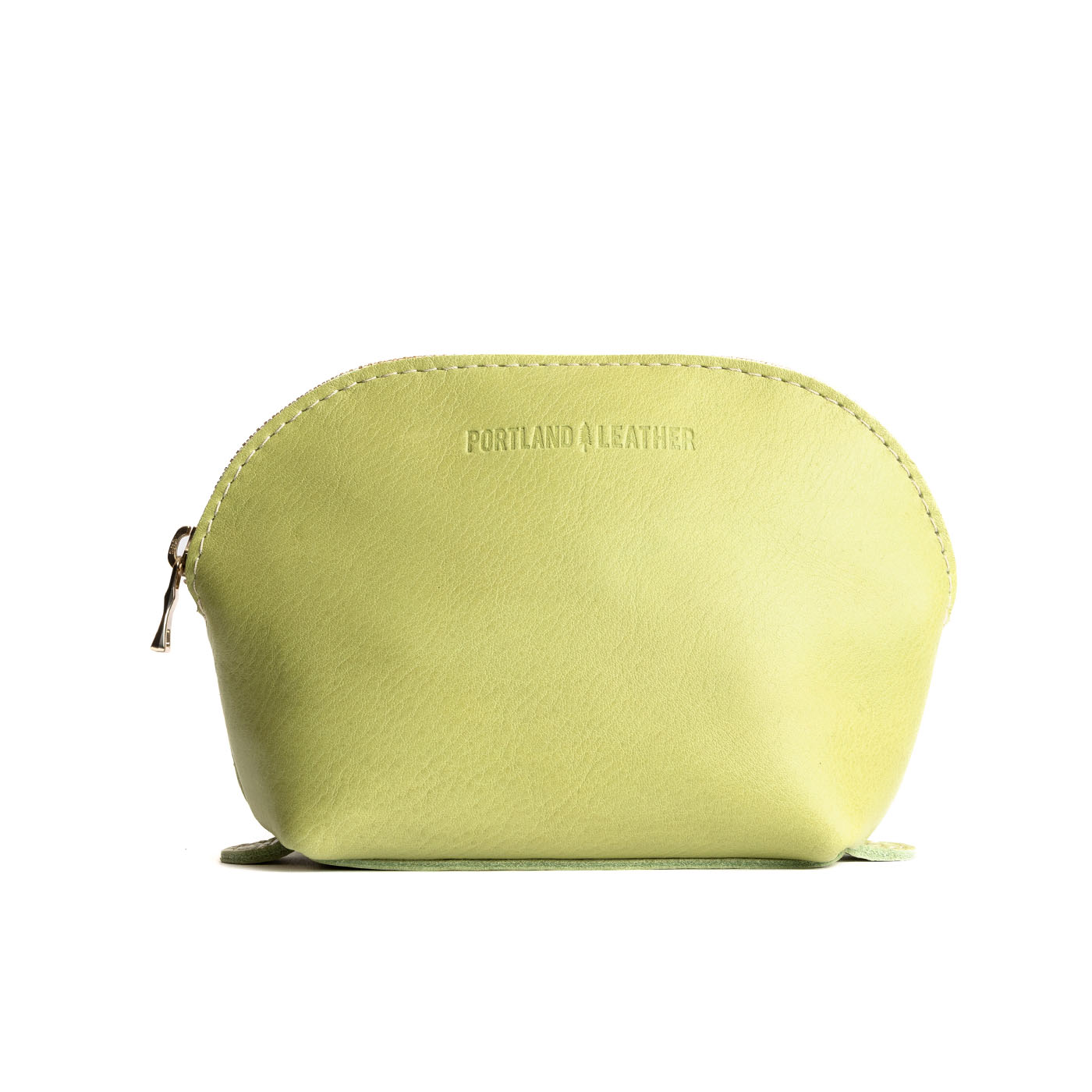 Sugar Snap*Bella | Leather makeup bag with curved top zipper and flat bottom