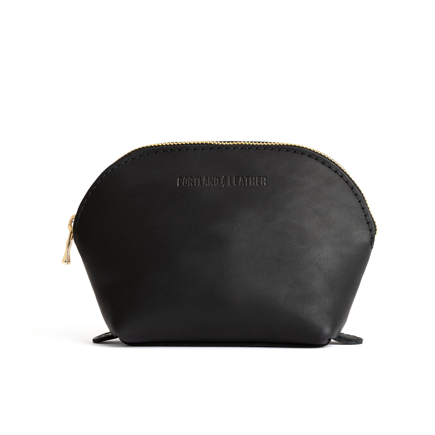 Black Bella | Leather makeup bag with curved top zipper and flat bottom