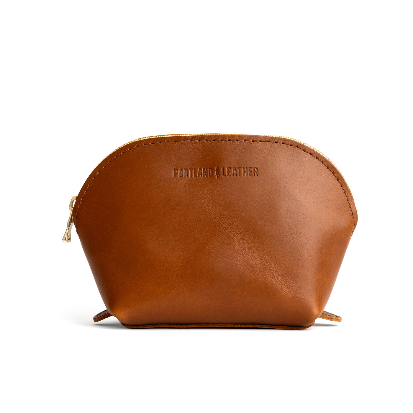 Honey*Bella | Leather makeup bag with curved top zipper and flat bottom