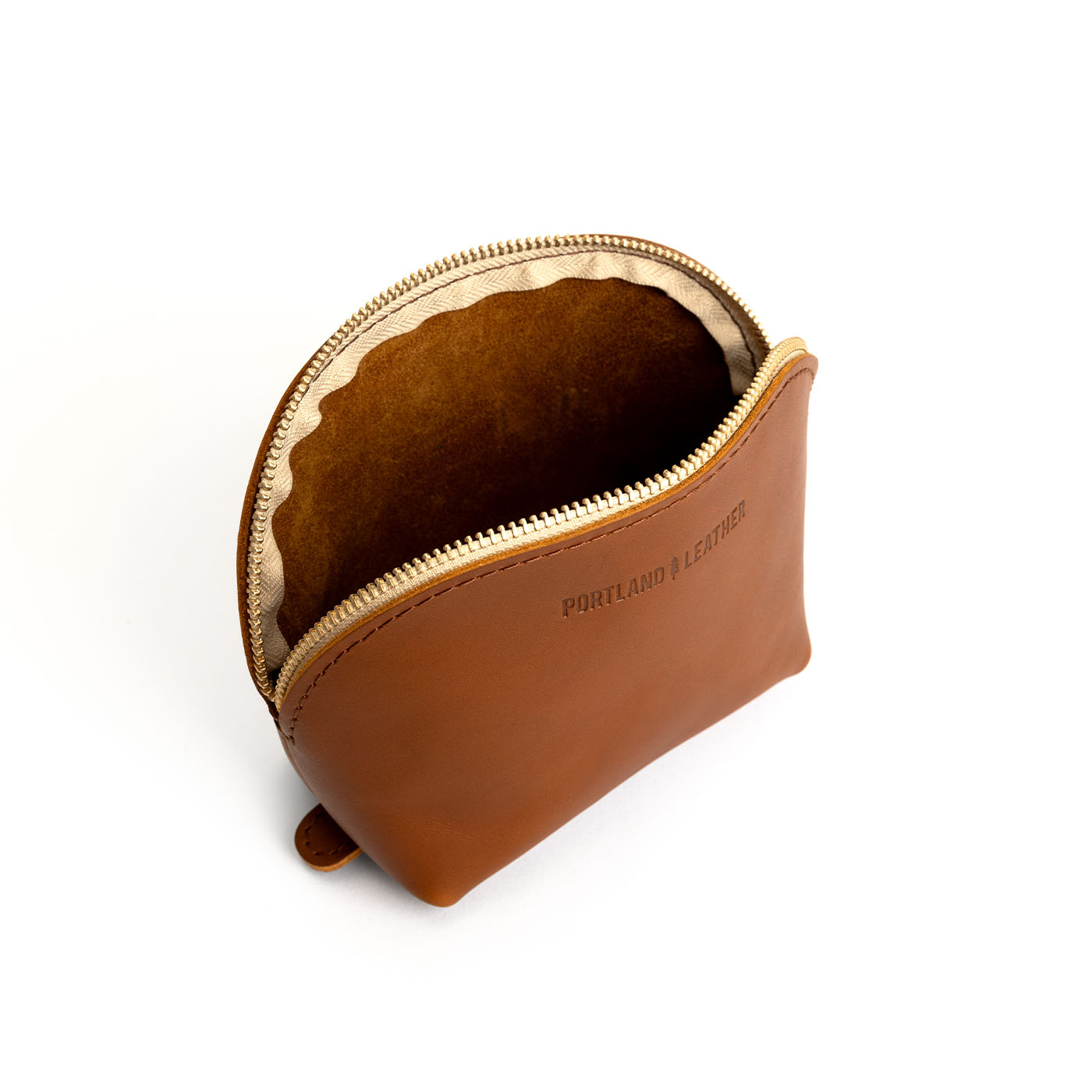 Honey*Bella | Leather makeup bag with curved top zipper and flat bottom