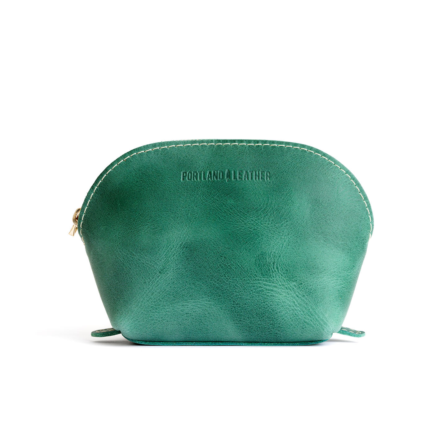 Surf*Bella | Leather makeup bag with curved top zipper and flat bottom