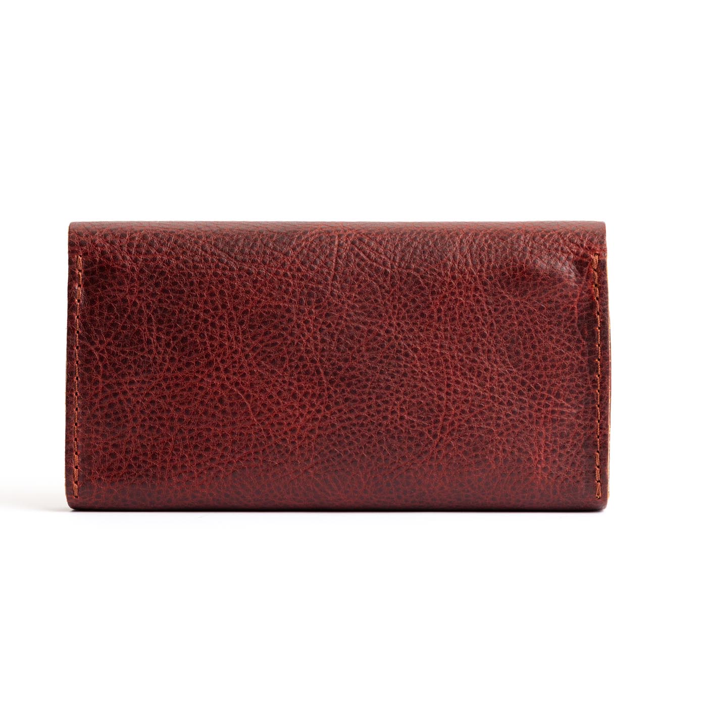 Cinnamon Bear | Backside of large leather wallet with snap closure