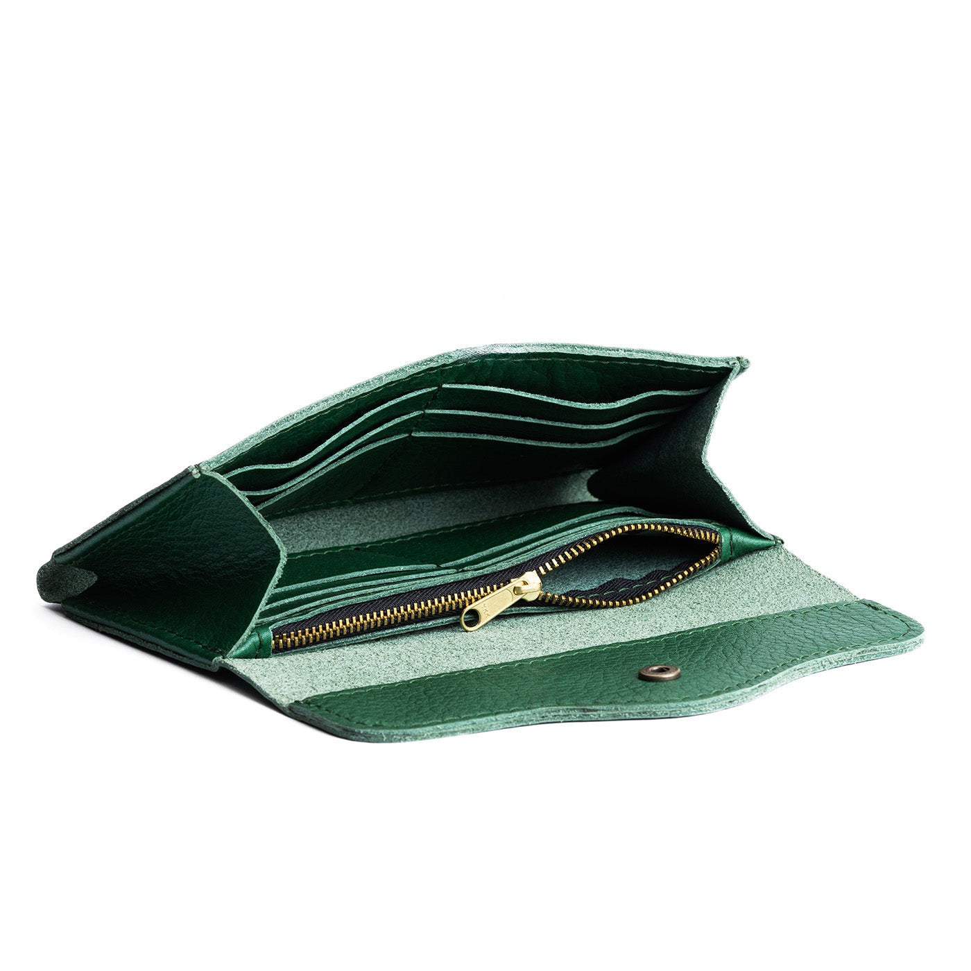 Bacalar | Large leather wallet with snap closure open