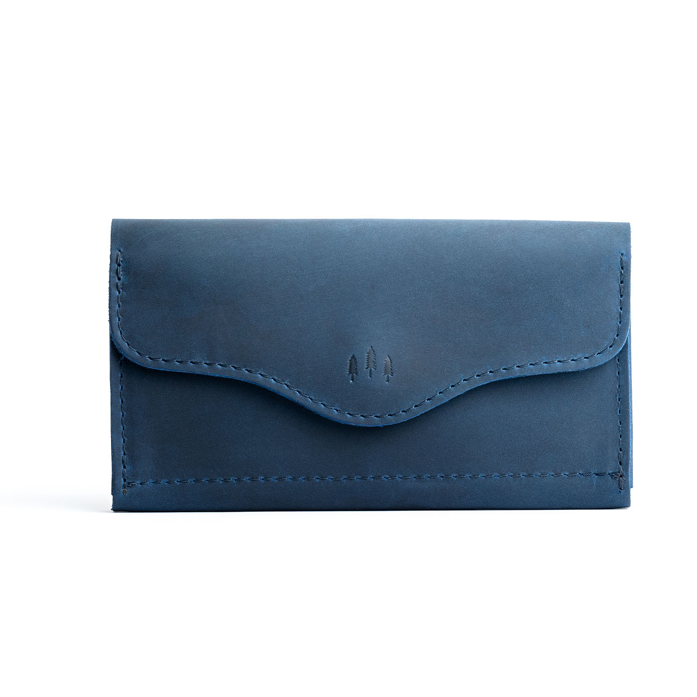 Deep Water | Large leather wallet with snap closure and three trees debossed