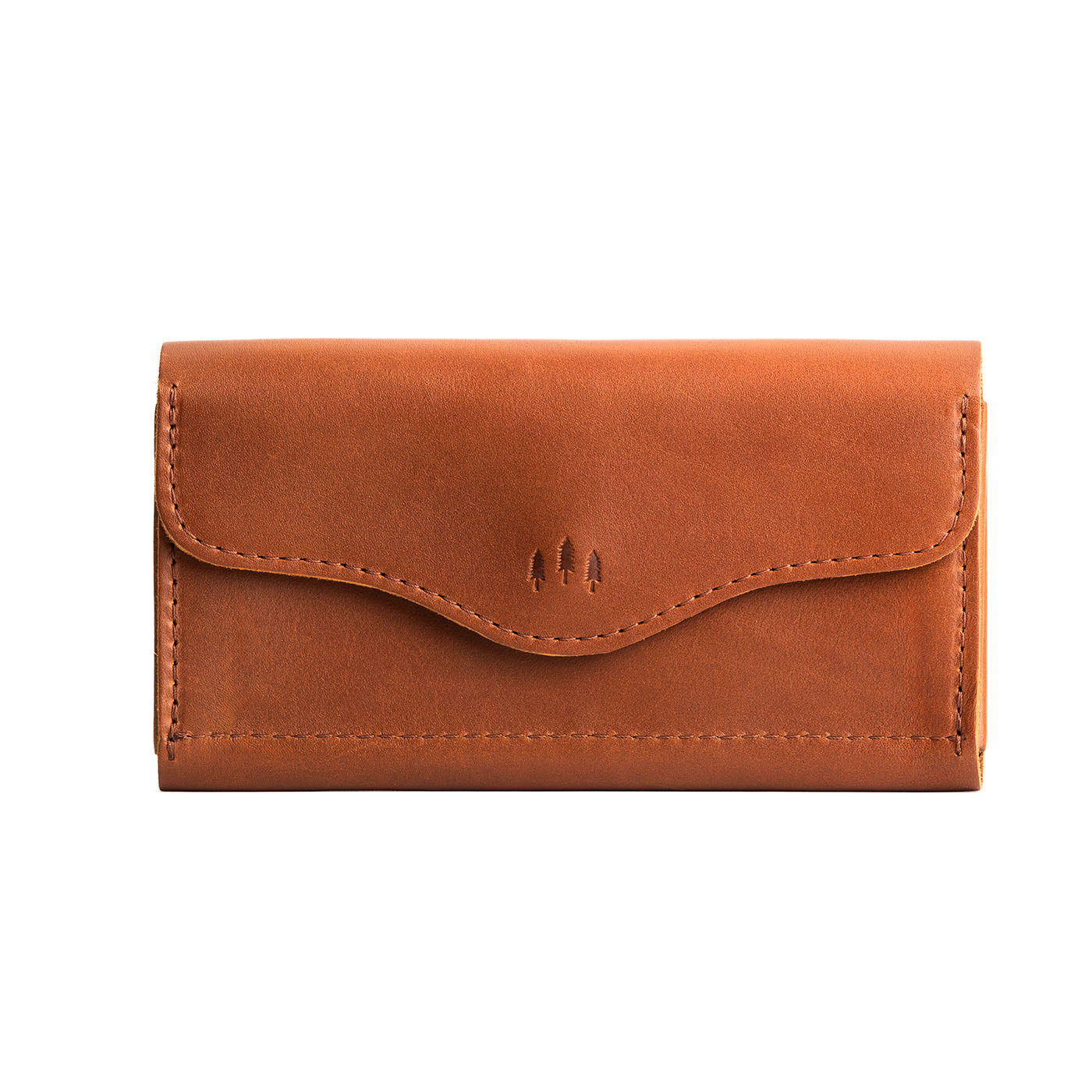 Honey | Large leather wallet with snap closure and three trees debossed