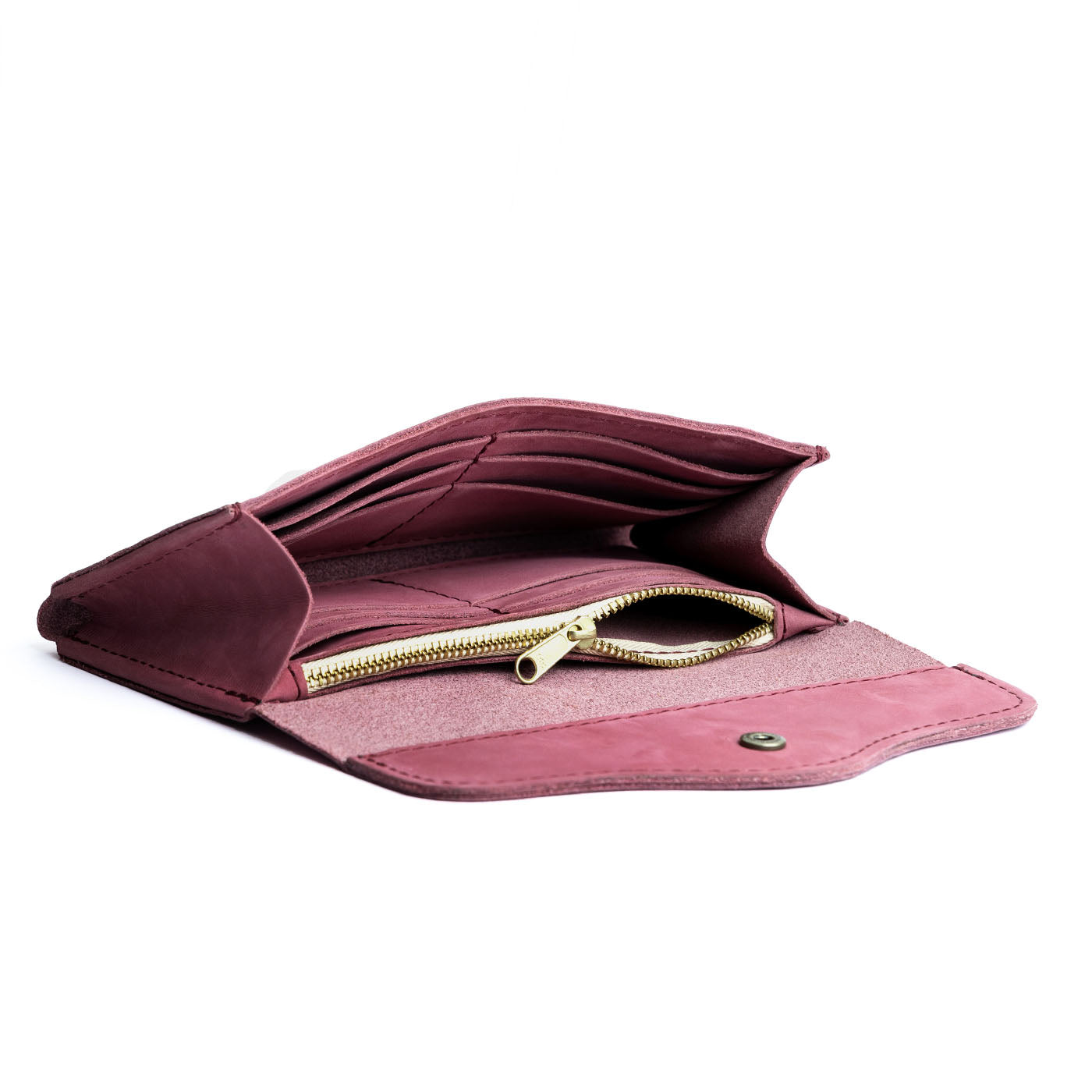 Foxglove | Large leather wallet with snap closure open