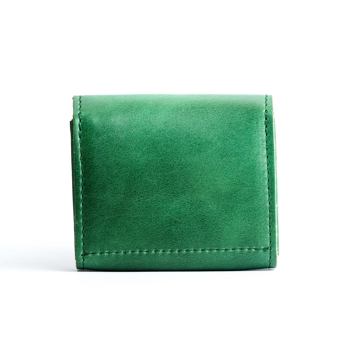 Cowboy Mint | Backside of compact leather wallet with snap closure 