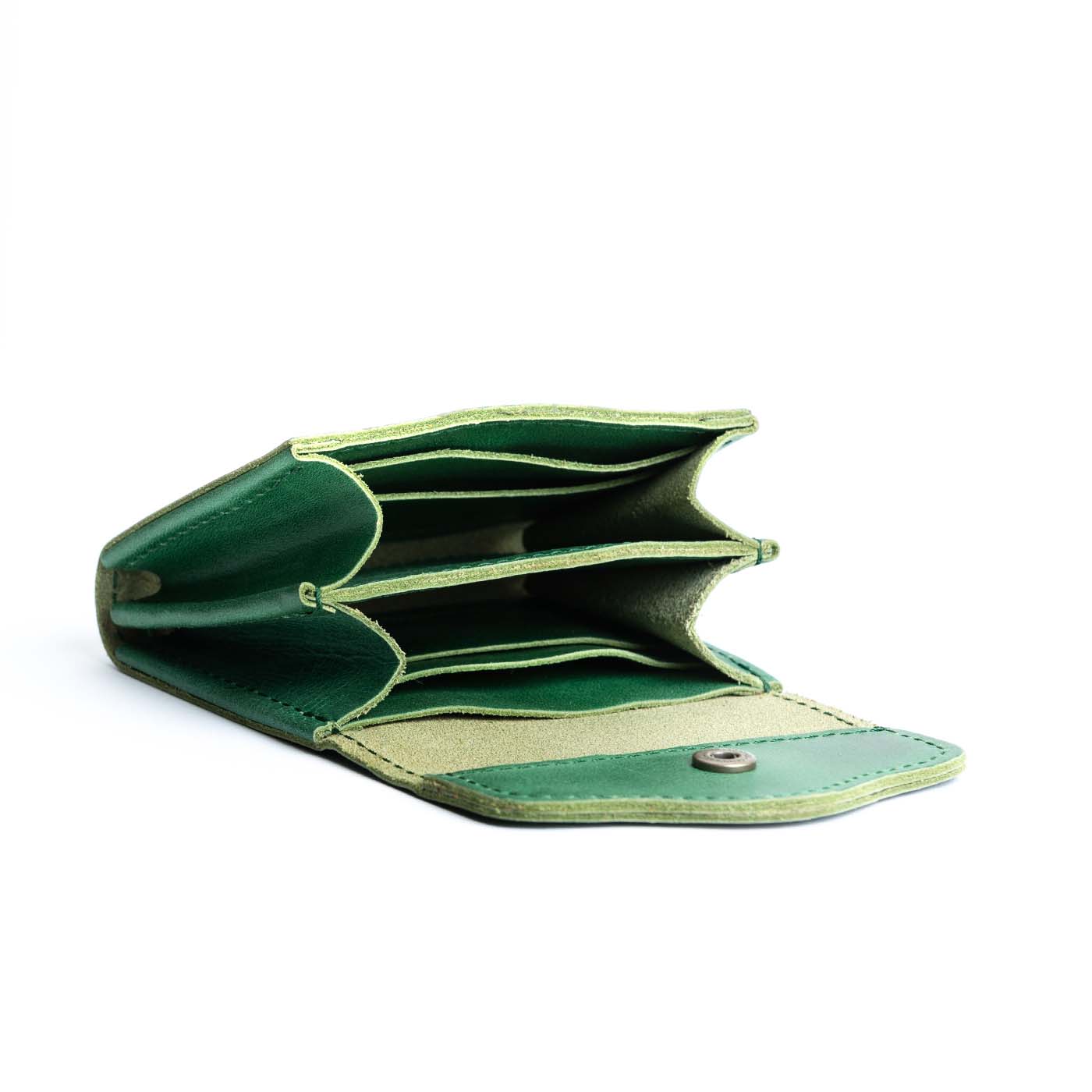 Cowboy Mint | Compact leather wallet with snap closure open