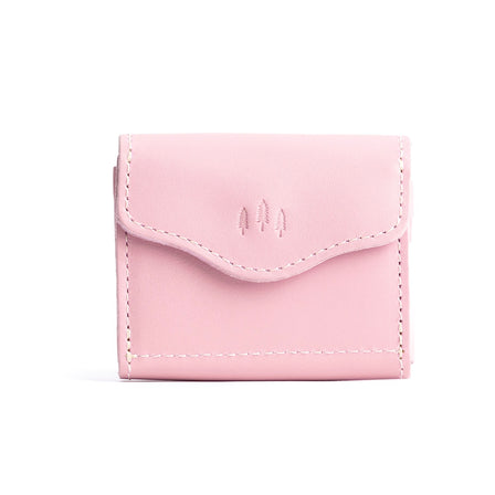 Vintage Pink | Compact leather wallet with snap closure and three trees debossed