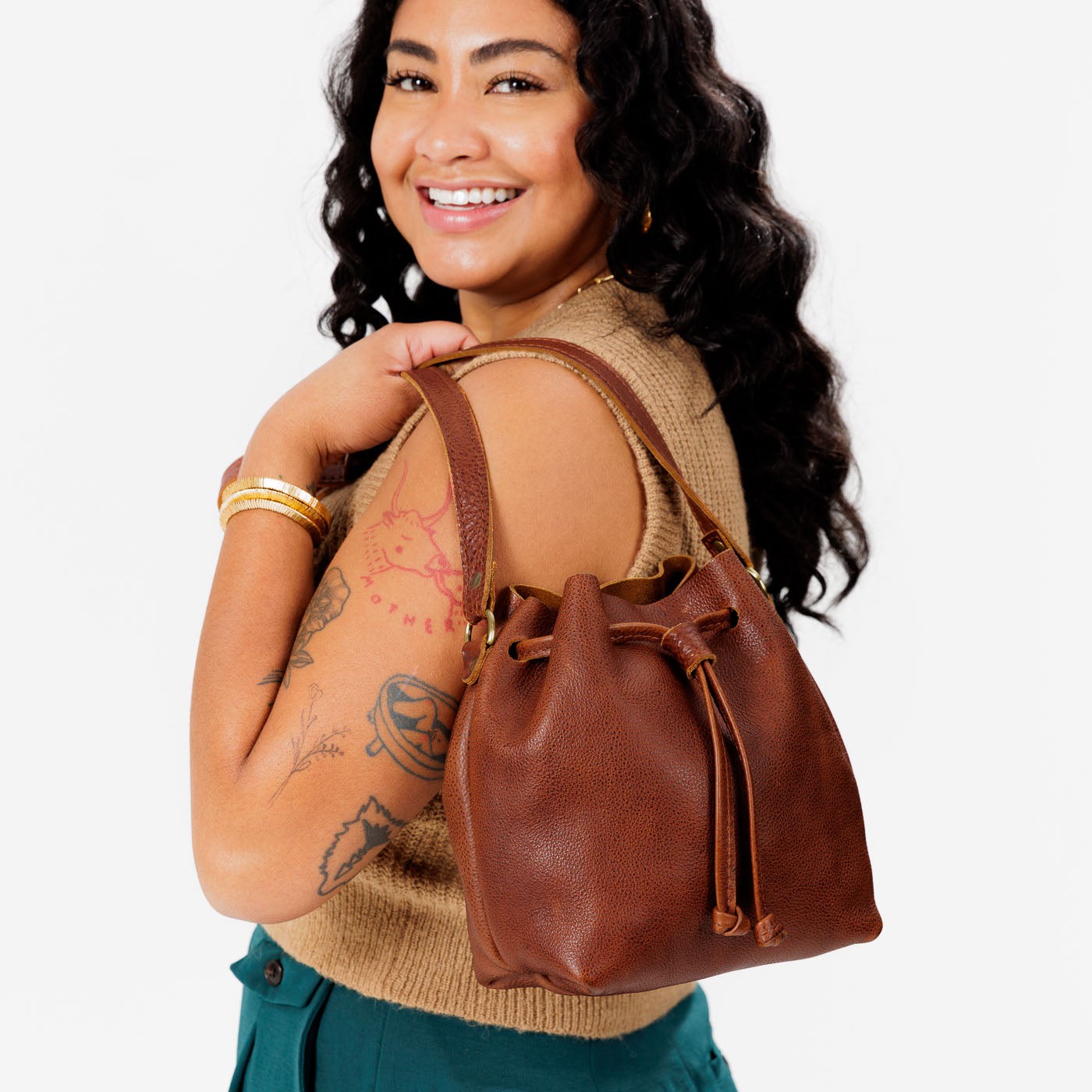 Nutmeg*Small | Slouchy crossbody bag with drawstring closure