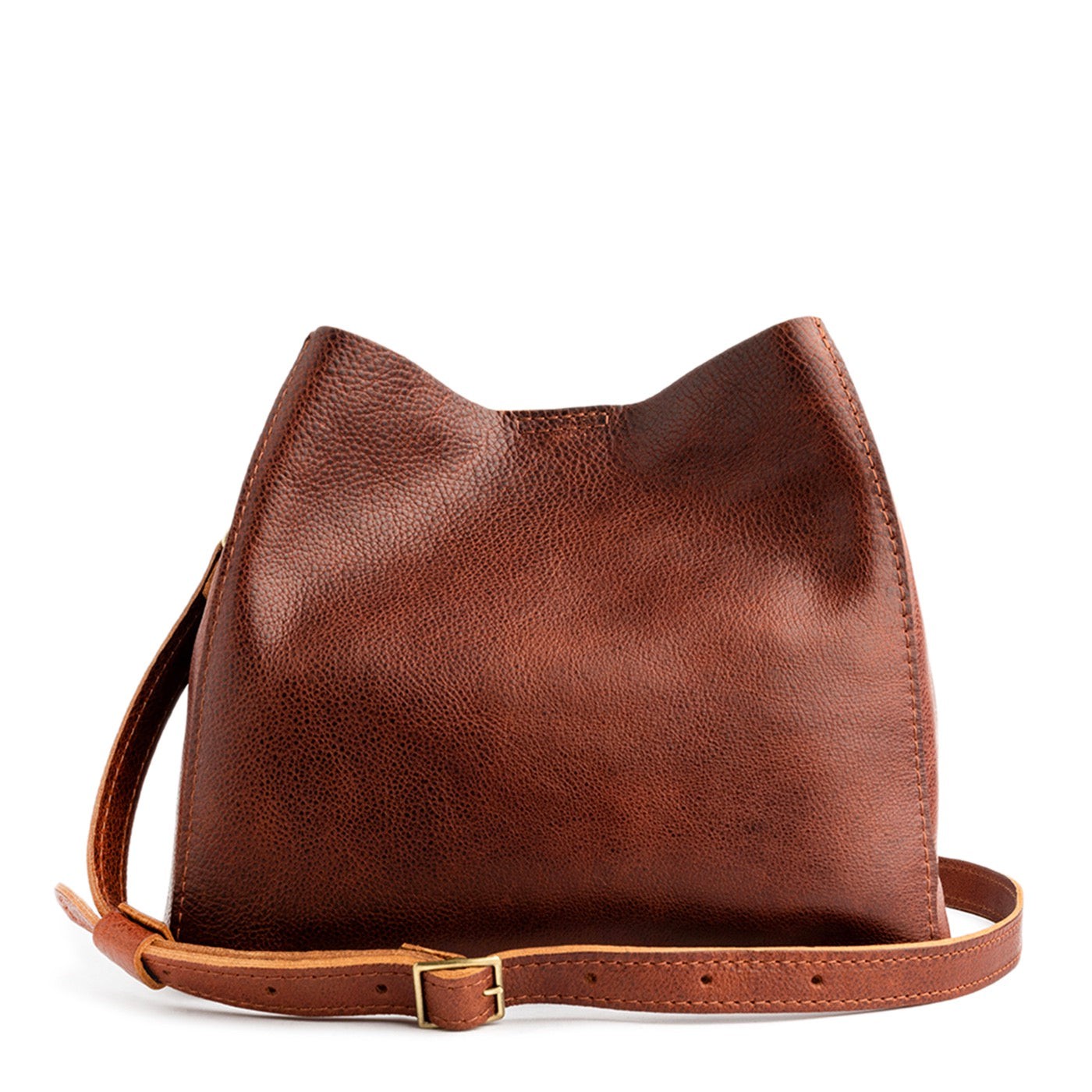 Nutmeg | symmetrical bucket bag with latch closure and removable crossbody strap