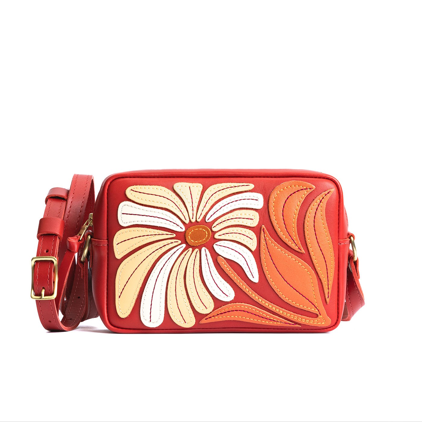 Wildflower Ruby*Large | Midsize rectangular crossbody with large flower embroidery