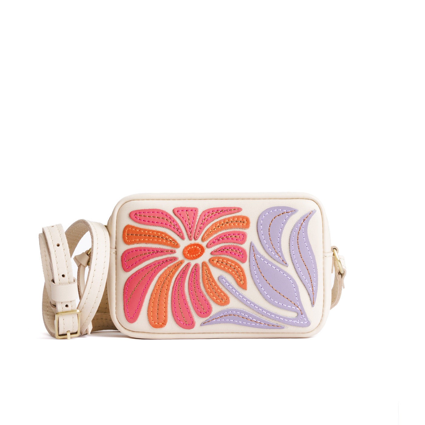 Wildflower Bone*Small | Petite rectangular crossbody with large flower embroidery