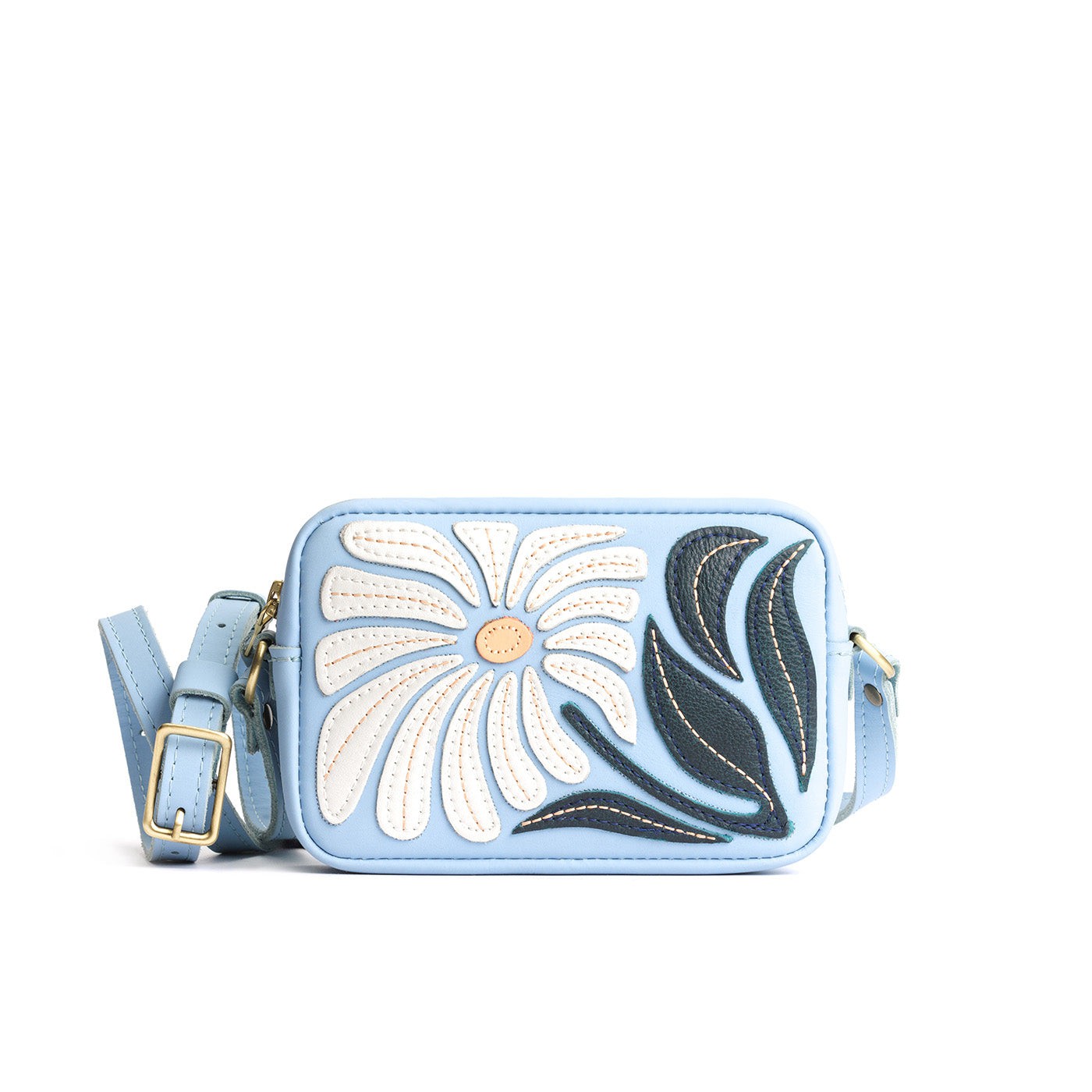 Wildflower Glacial Blue*Small | Petite rectangular crossbody with large flower embroidery