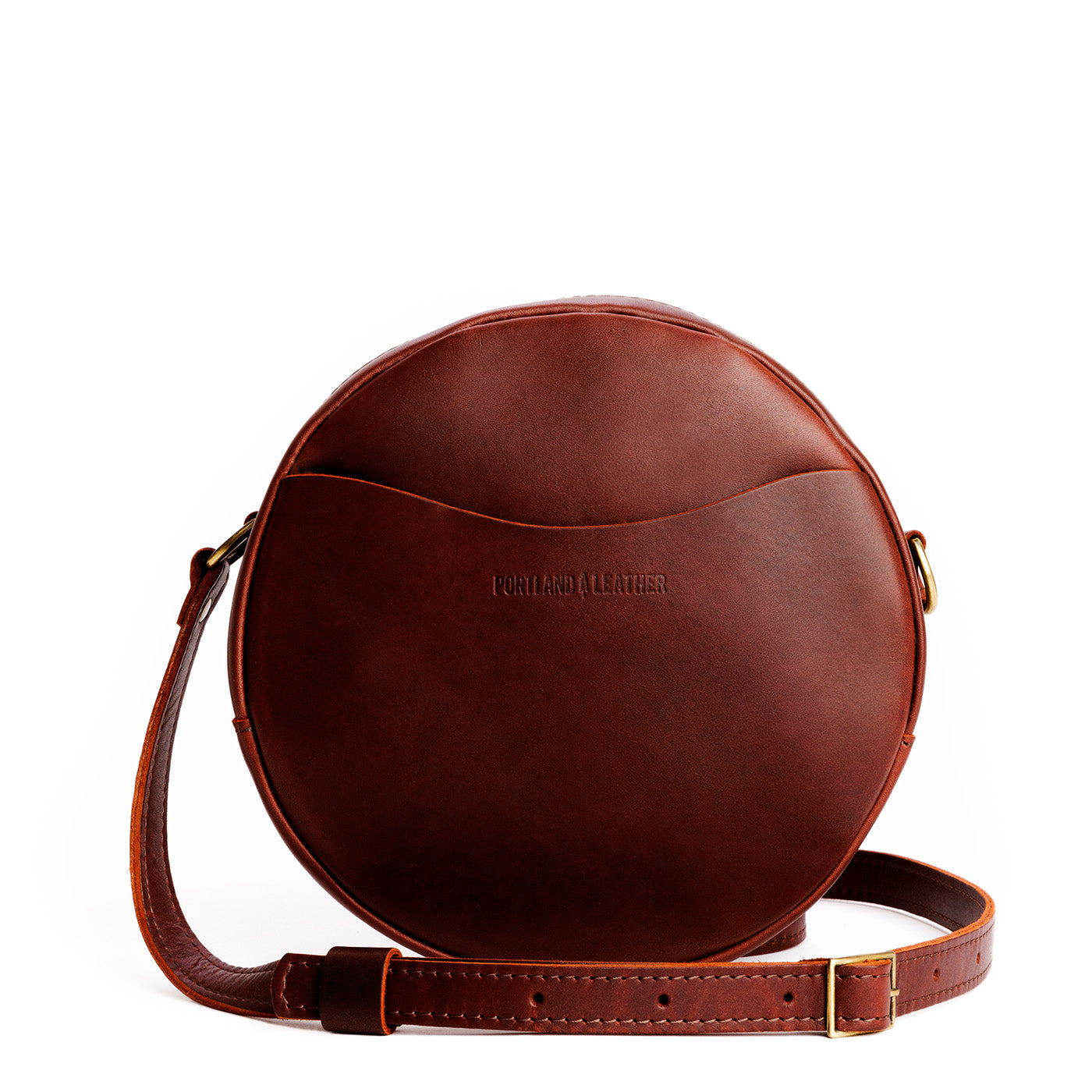 Cognac*Large | Circle shaped crossbody bag with top zipper