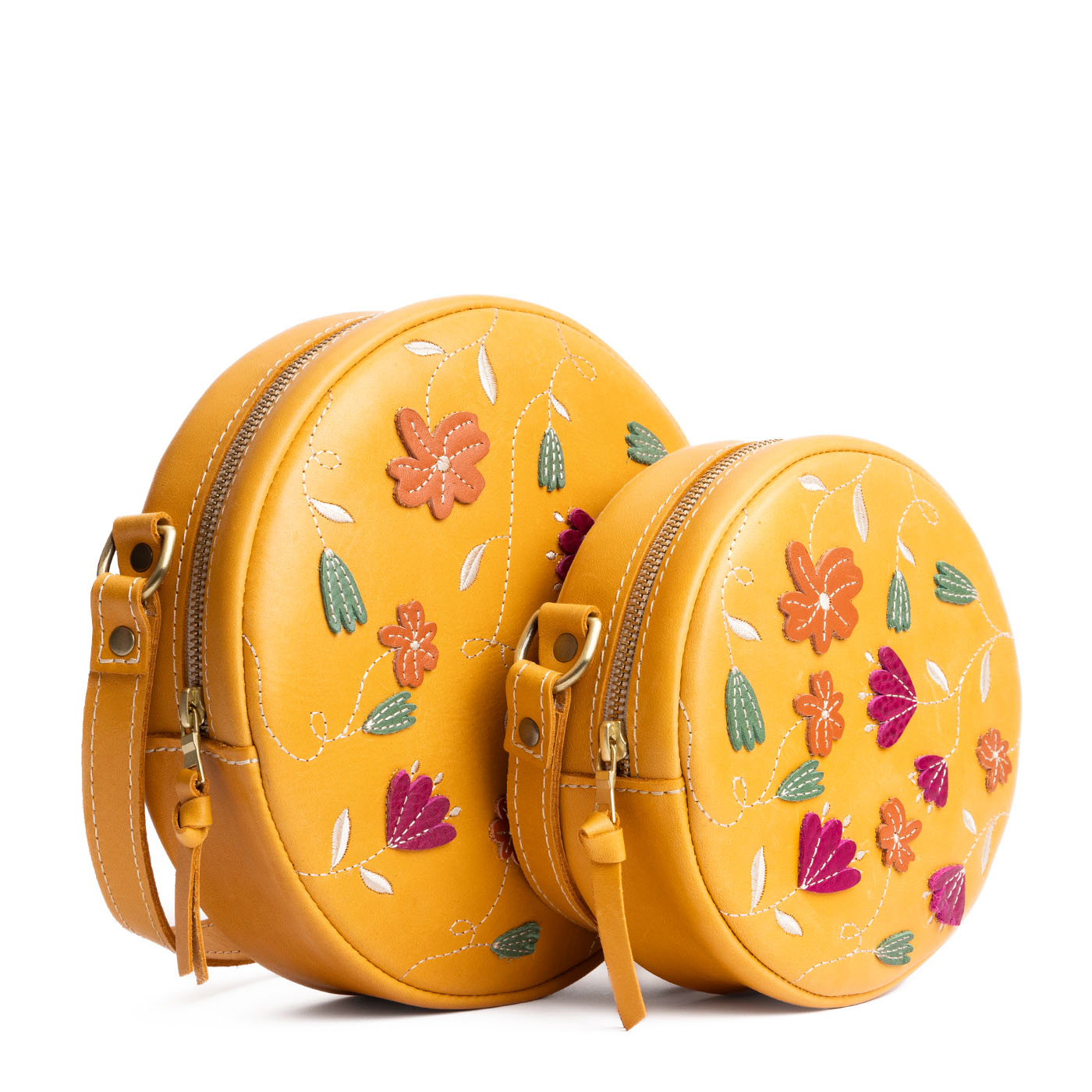 Folklore Sunflower | Circle shaped crossbody bag with embroidered flower design