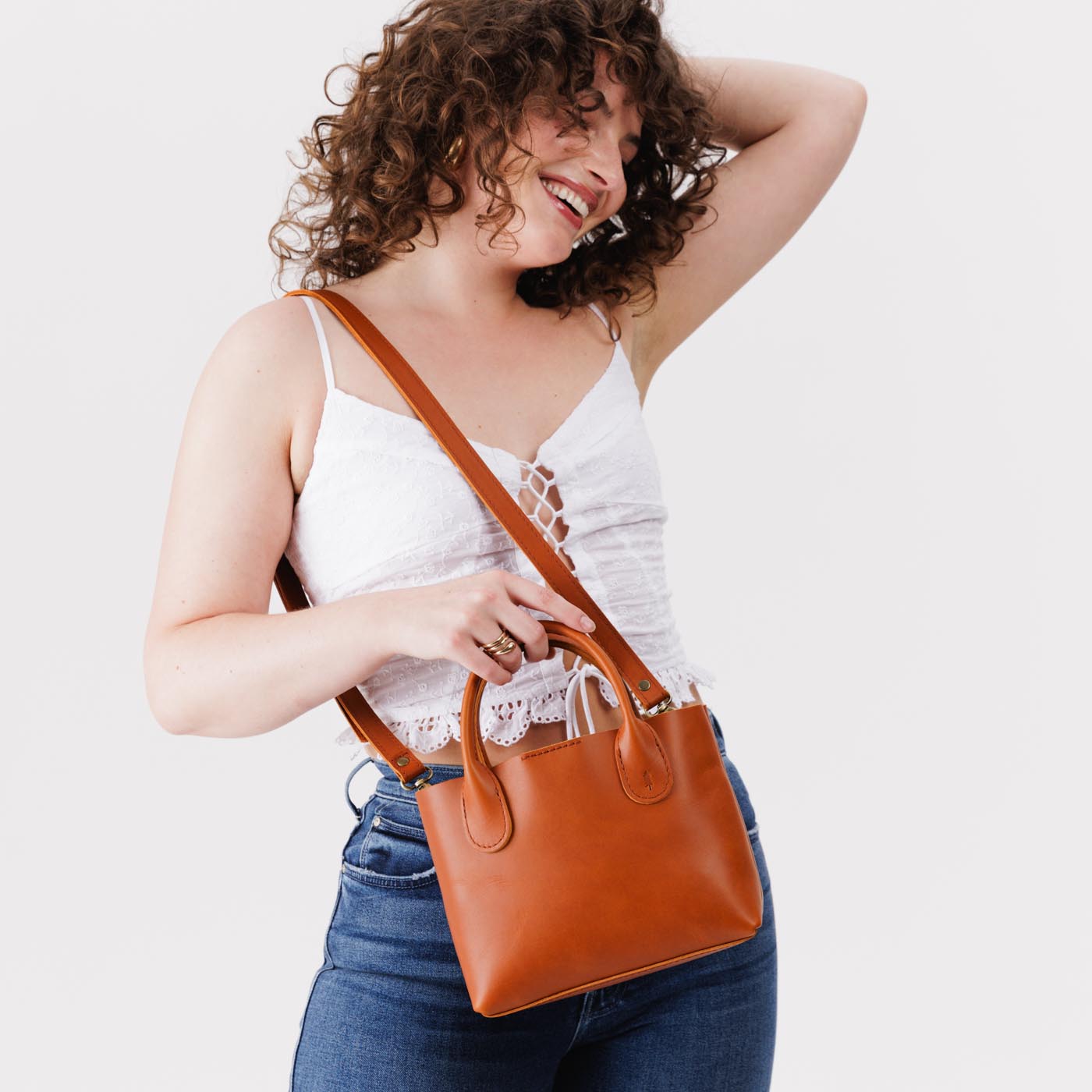 Tuscany*Small | Petite tote purse with structured leather handles and crossbody strap