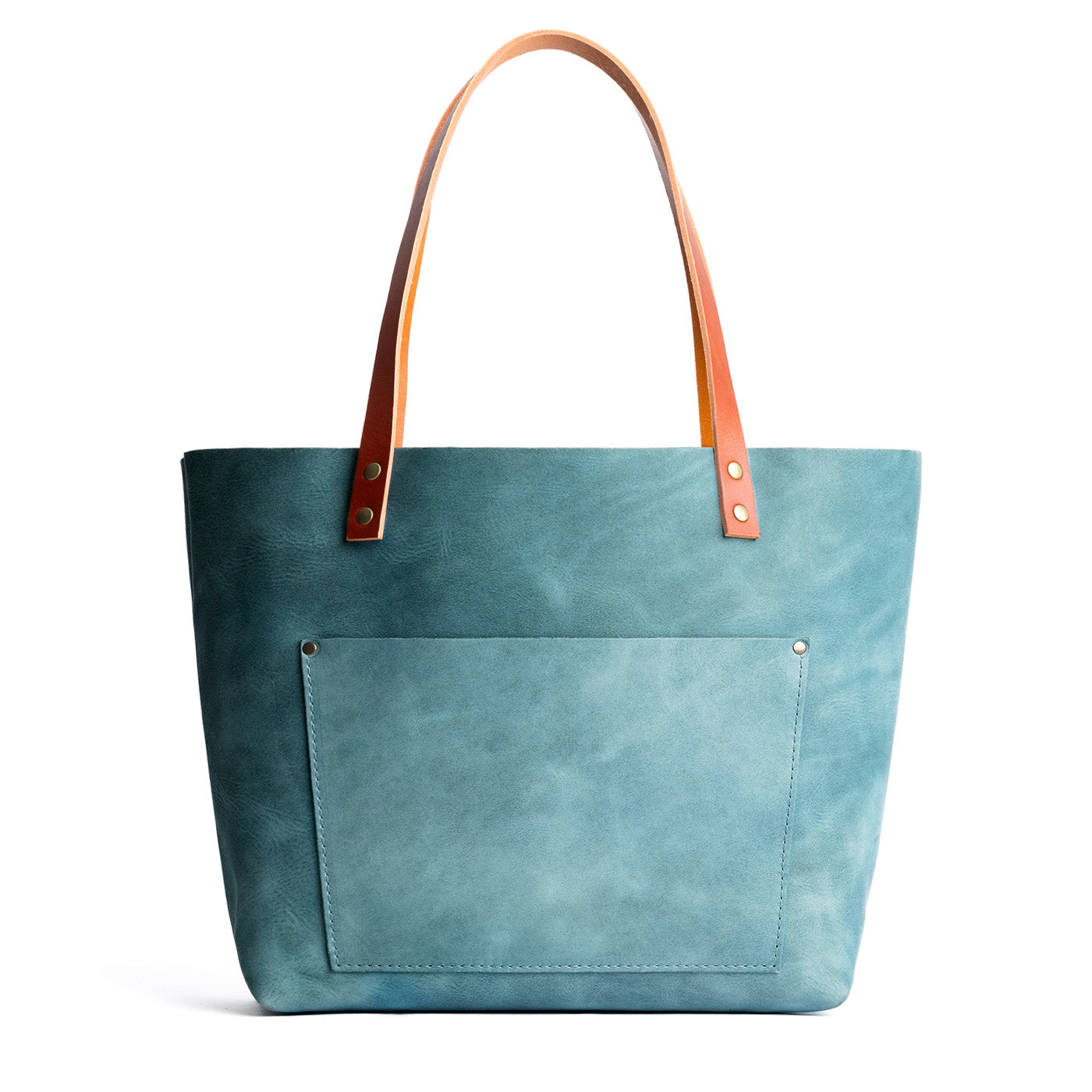 Aqua Classic | Large leather tote bag with sturdy bridle handles and front pocket