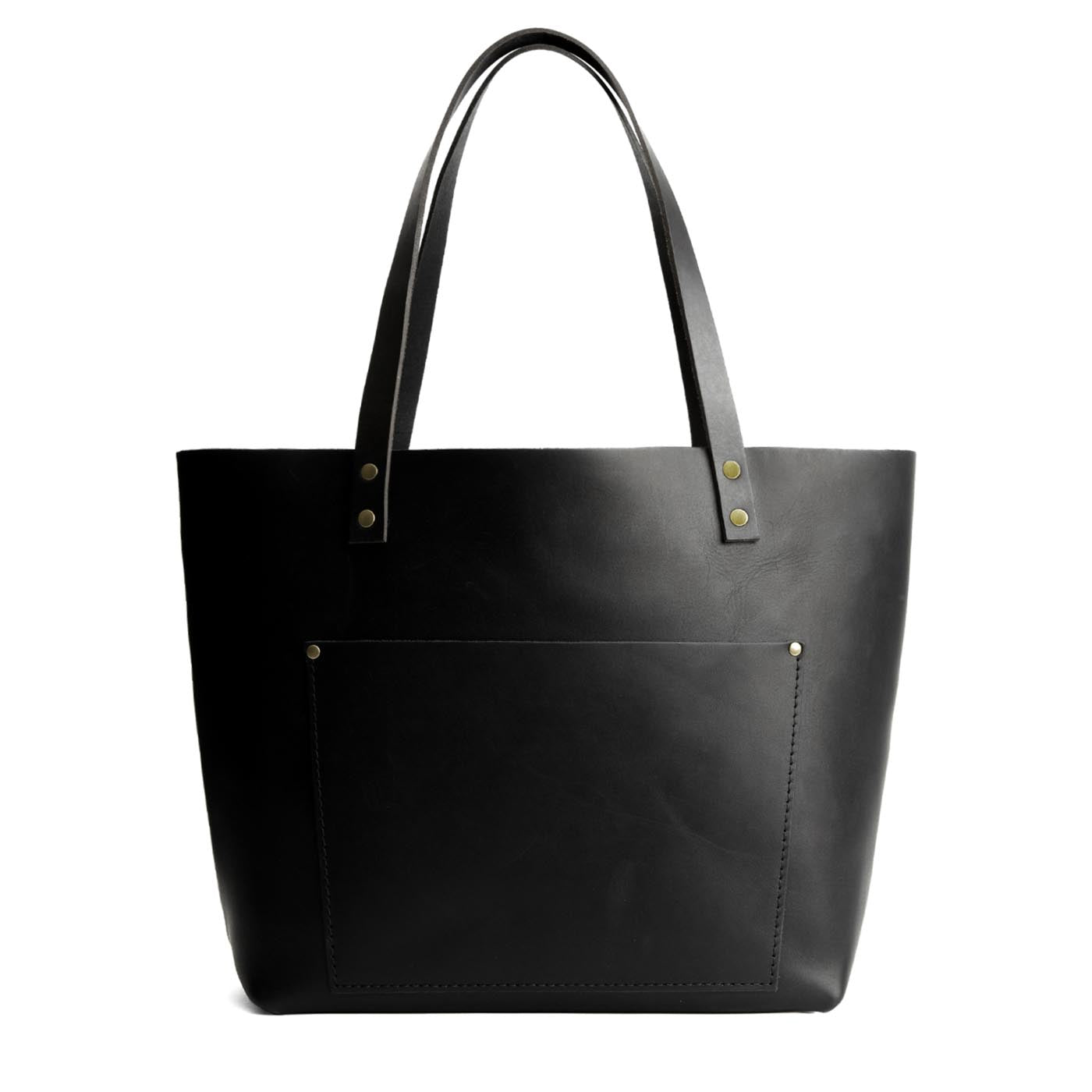 Black Classic | Large leather tote bag with sturdy bridle handles and front pocket