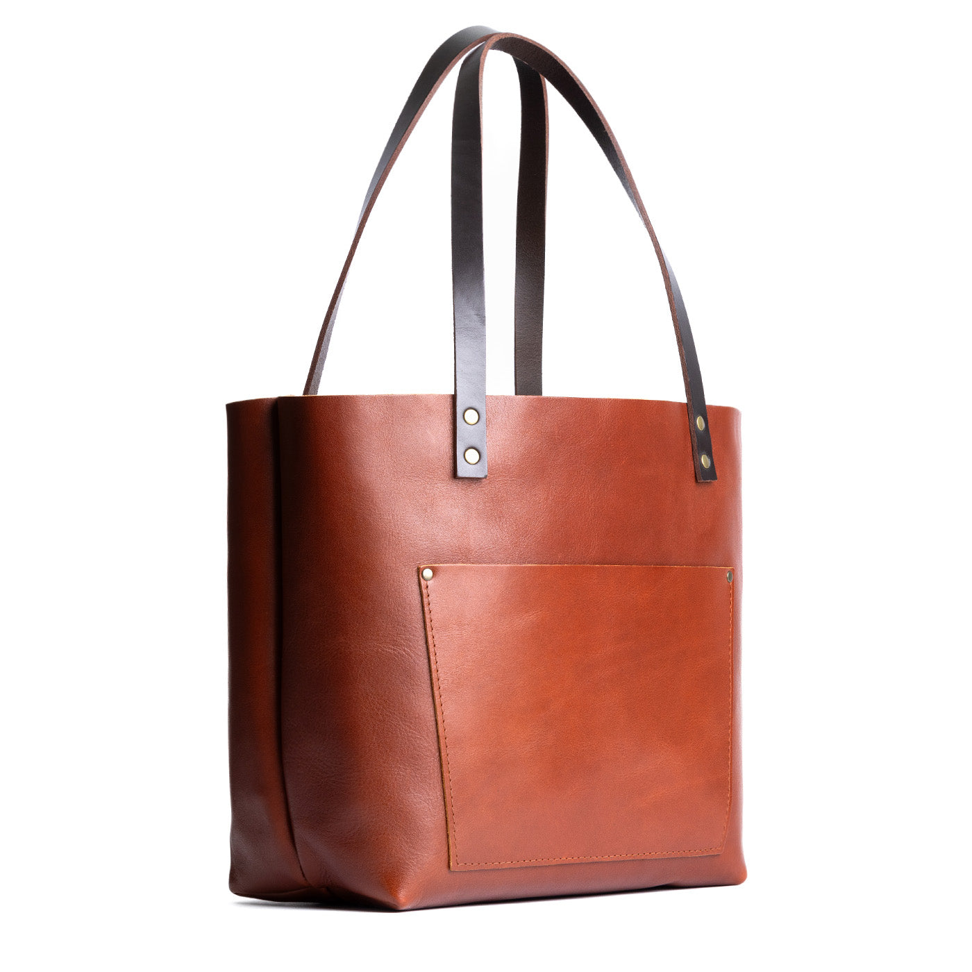 Chestnut Classic | Large leather tote bag with sturdy bridle handles and front pocket