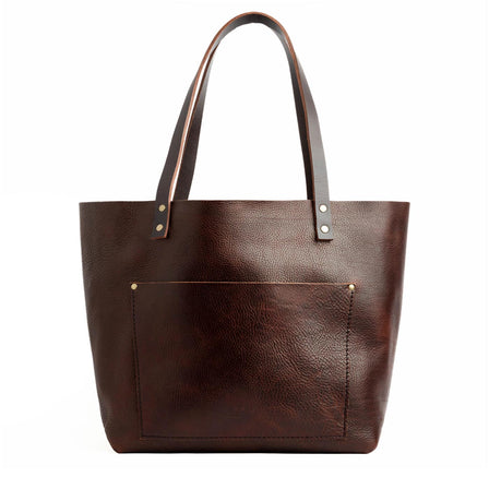 Coldbrew*Zipper | Large zipper leather tote bag with sturdy bridle handles and front pocket