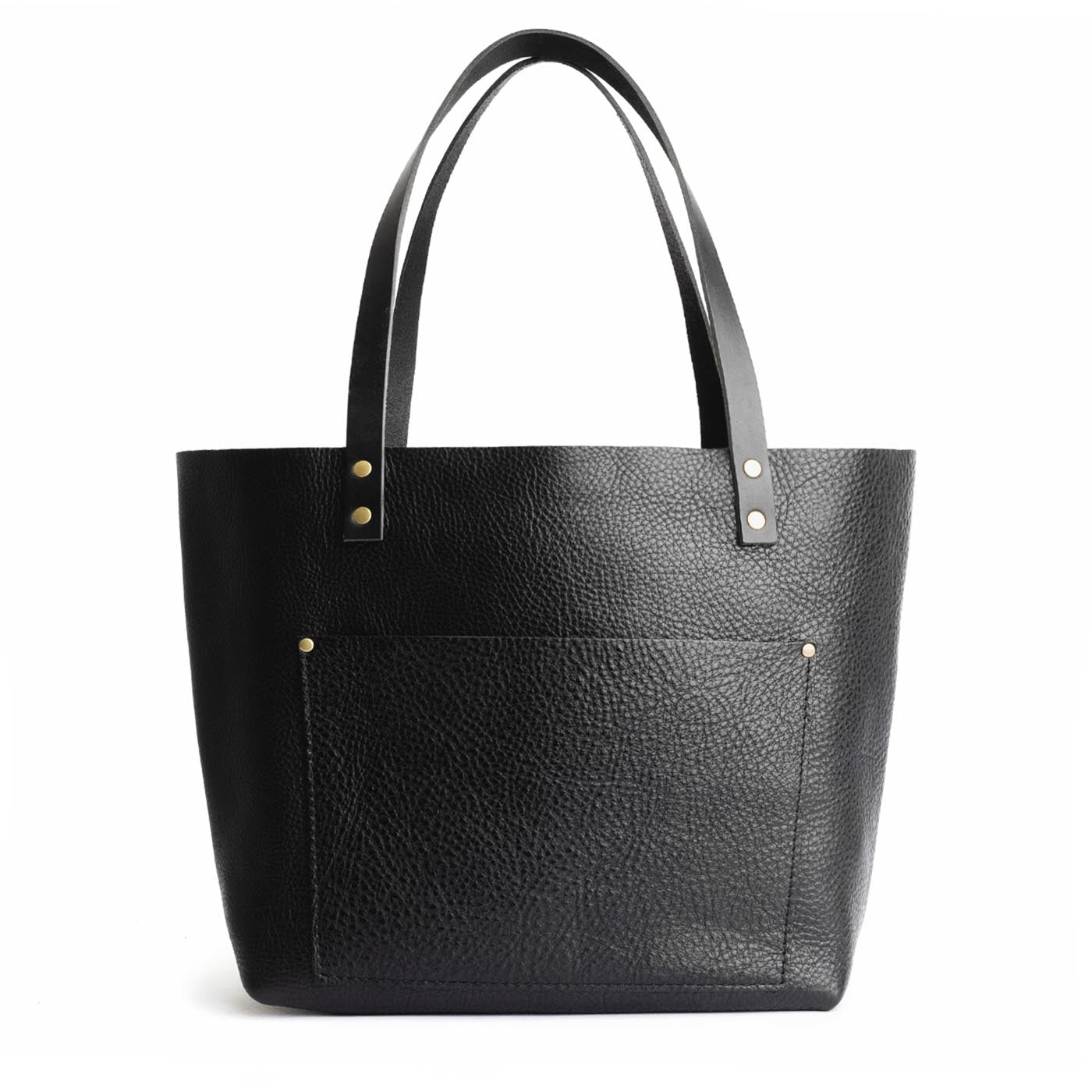 Pebbled--black Classic | Large leather tote bag with sturdy bridle handles and front pocket