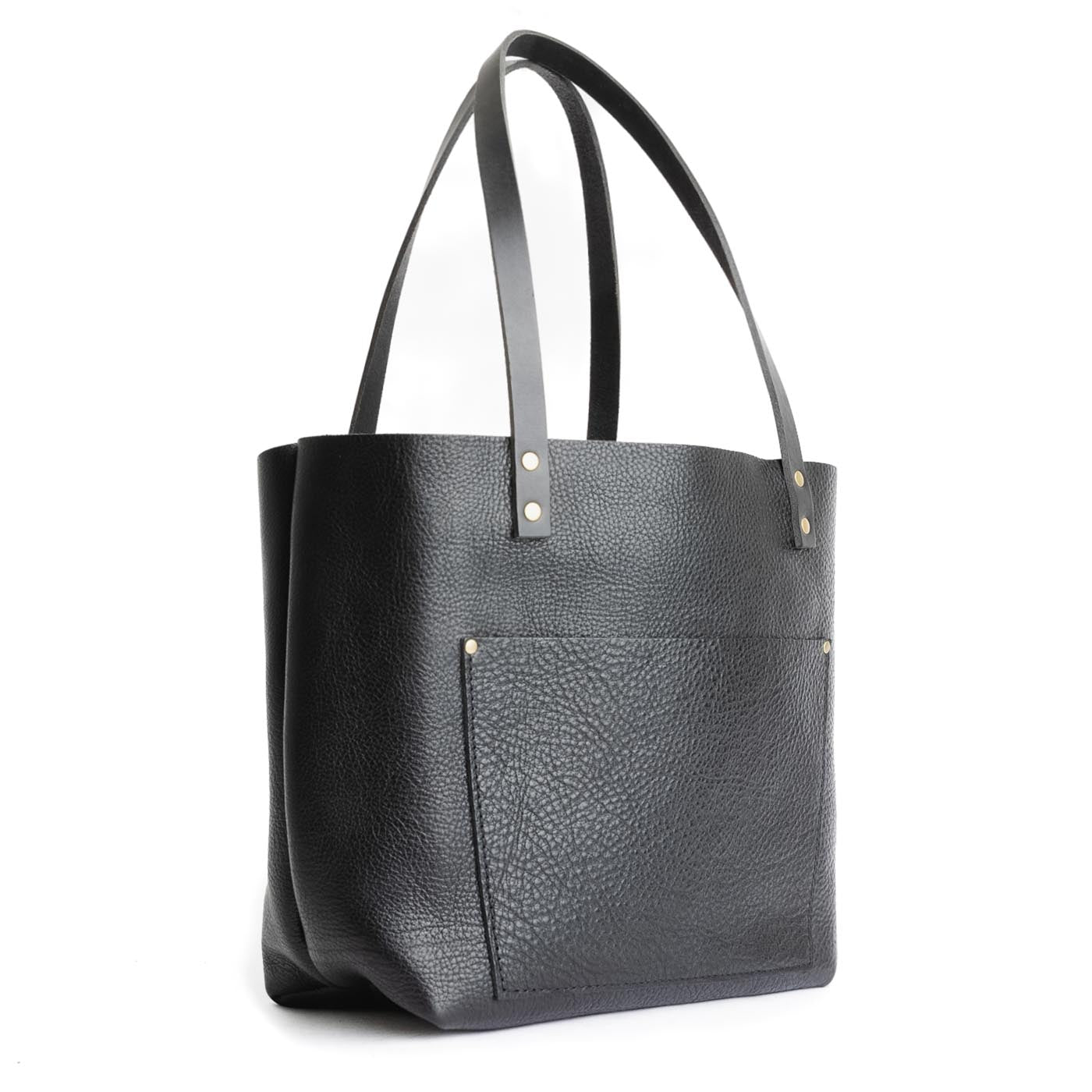 Pebbled--black*Classic | Large leather tote bag with sturdy bridle handles and front pocket