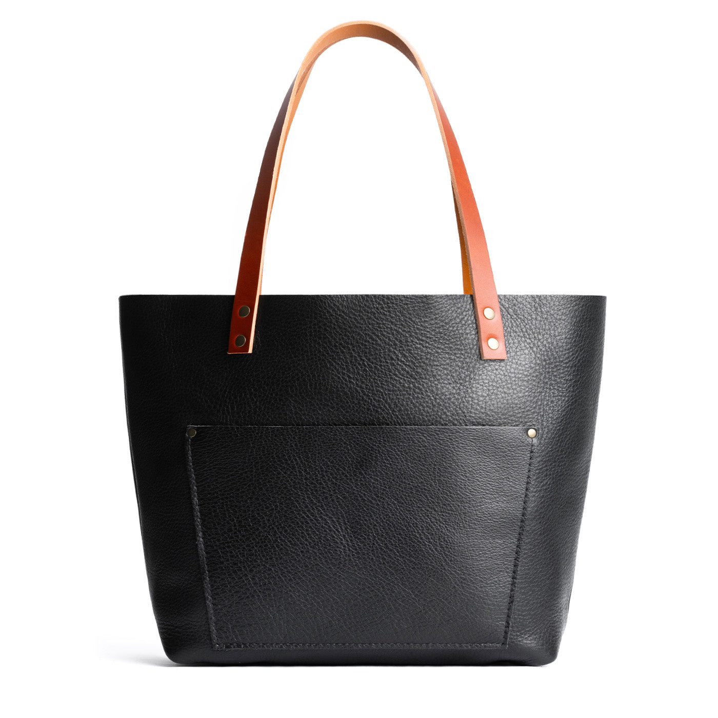 Pebbled--black Classic | Large leather tote bag with sturdy bridle handles and front pocket