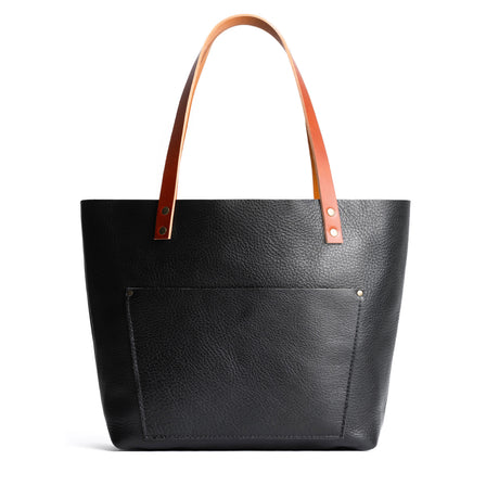 Pebbled--black*Classic | Large leather tote bag with sturdy bridle handles and front pocket