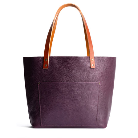 Plum*Classic | Large leather tote bag with sturdy bridle handles and front pocket