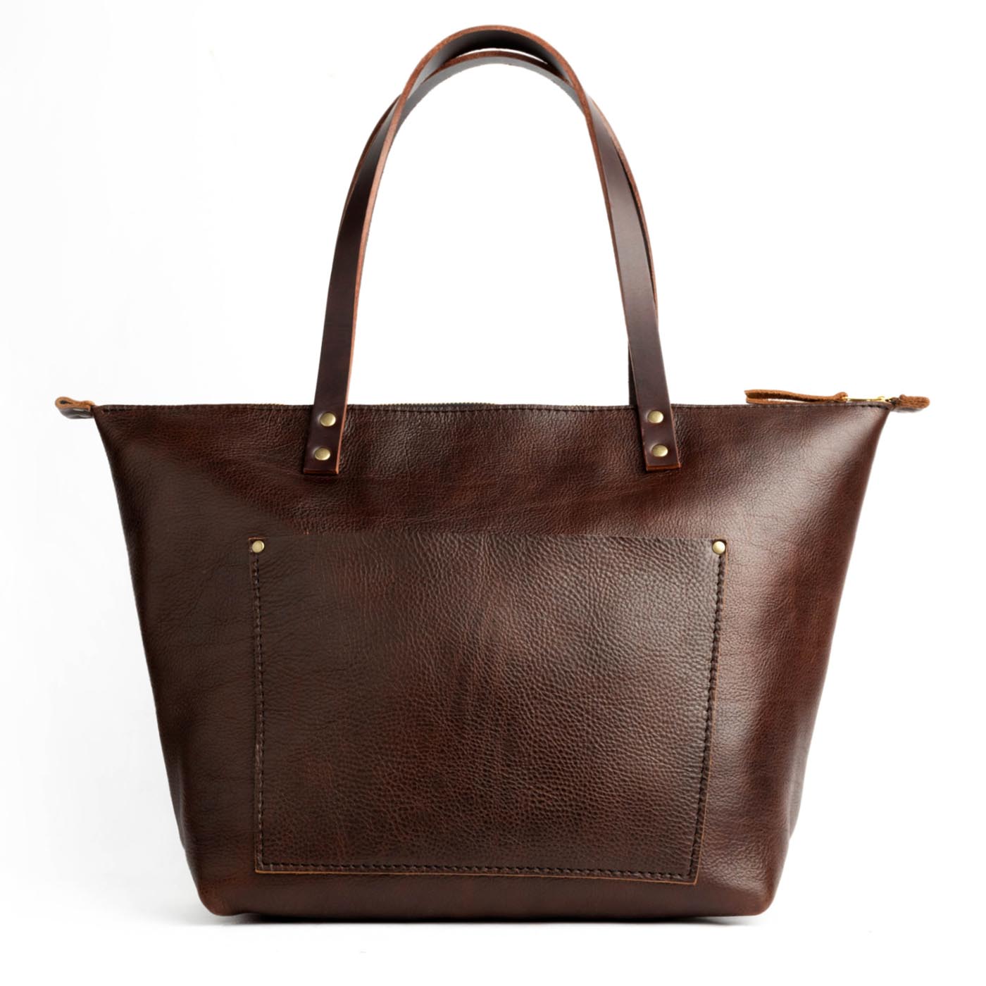 Coldbrew*Zipper | Large zipper leather tote bag with sturdy bridle handles and front pocket