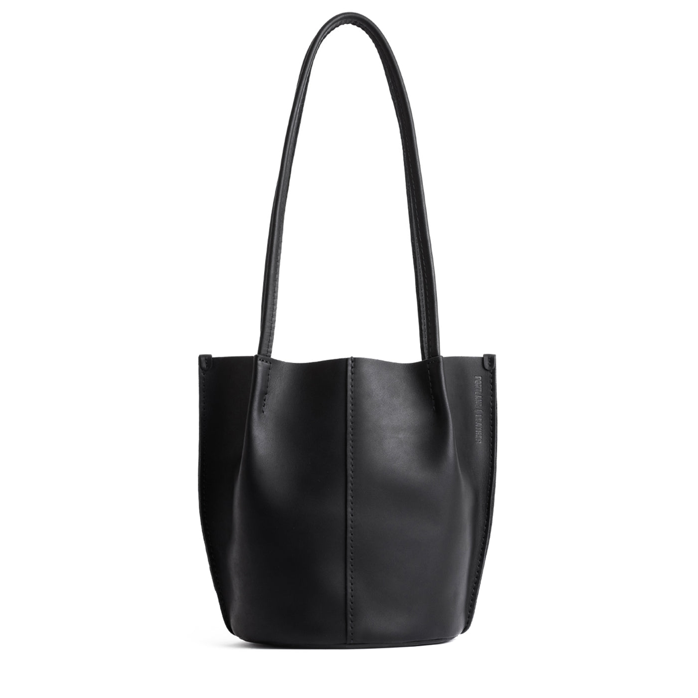 Black*Classic | Petite bucket shaped tote bag with matching leather handles