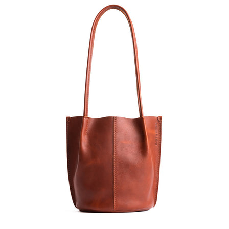 Chestnut*Large | Wide bucket shaped tote bag with matching leather handles