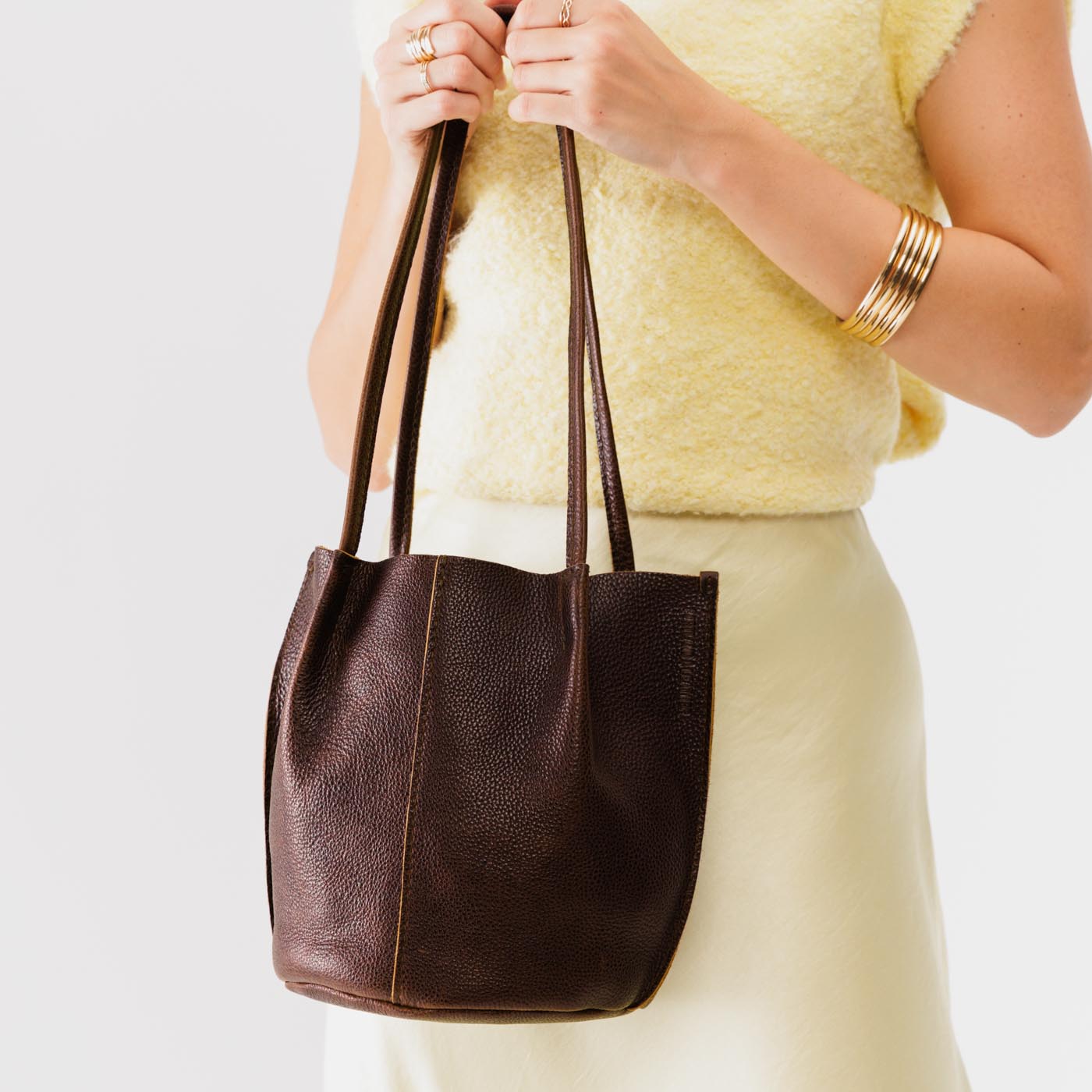 Coldbrew Classic | Petite bucket shaped tote bag with matching leather handles