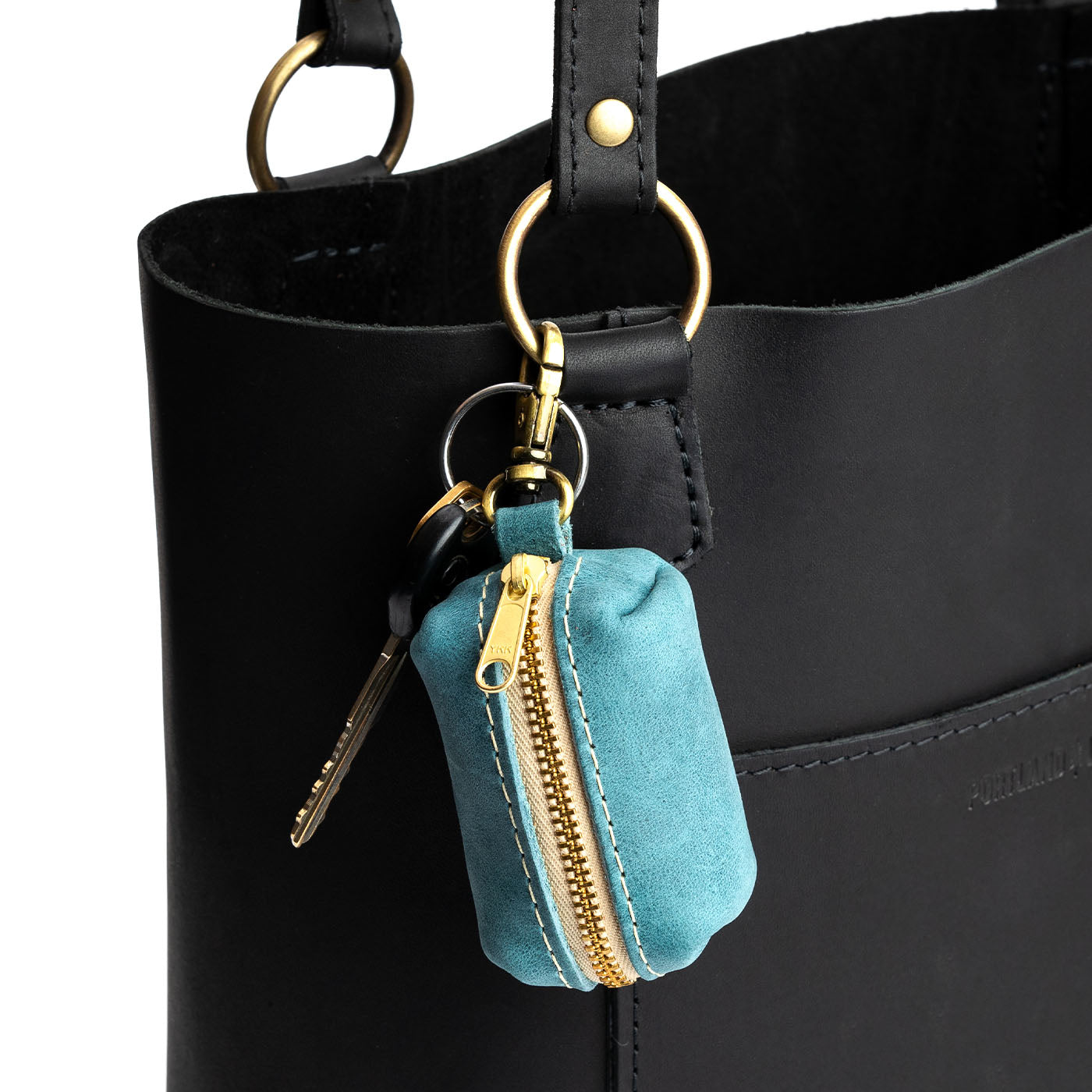 All Color: Aqua | Leather small keychain pouch