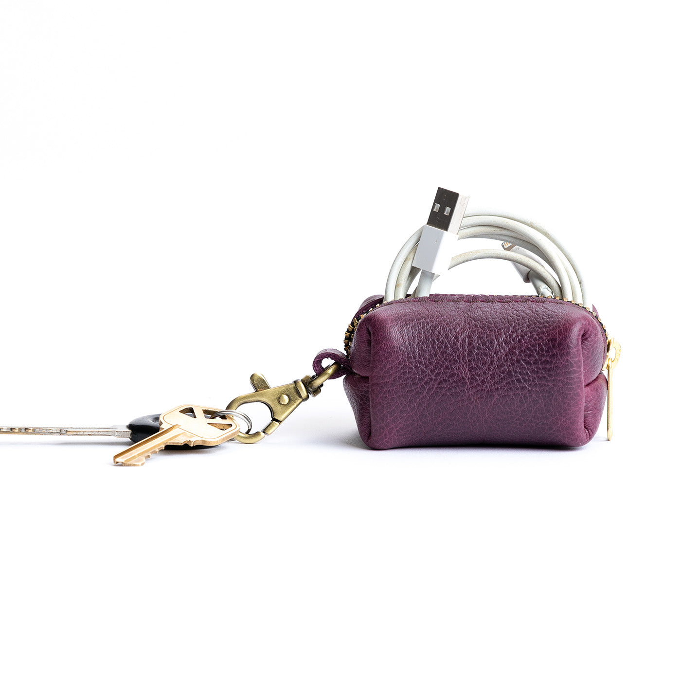 All Color: Plum | Leather small keychain pouch