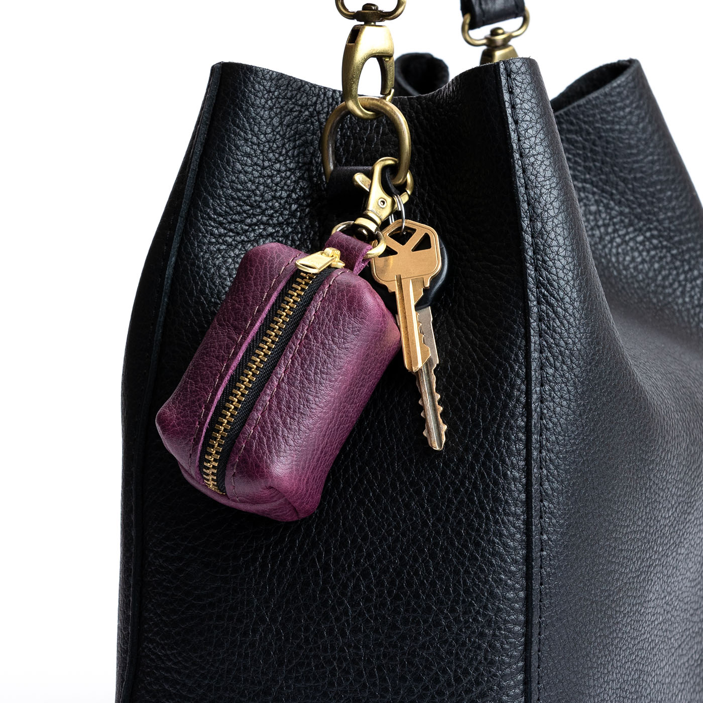 All Color: Plum | Leather small keychain pouch